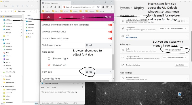 shows inconsistent UI for font size in windows