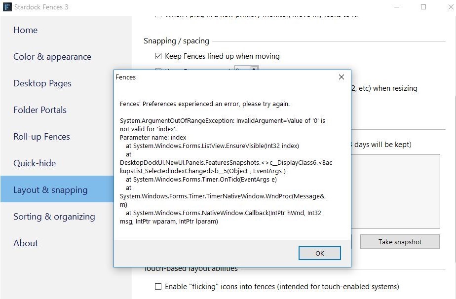Snapshot error