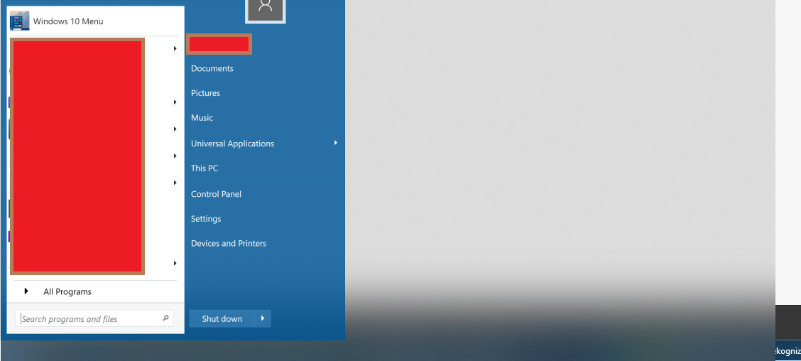Note the blurry rectangle below the start menu, above the taskbar
