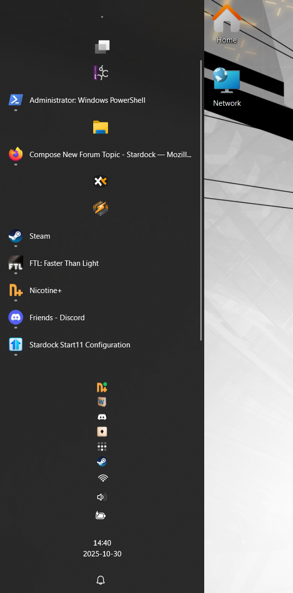 Start11 left-side-taskbar with one line of icons