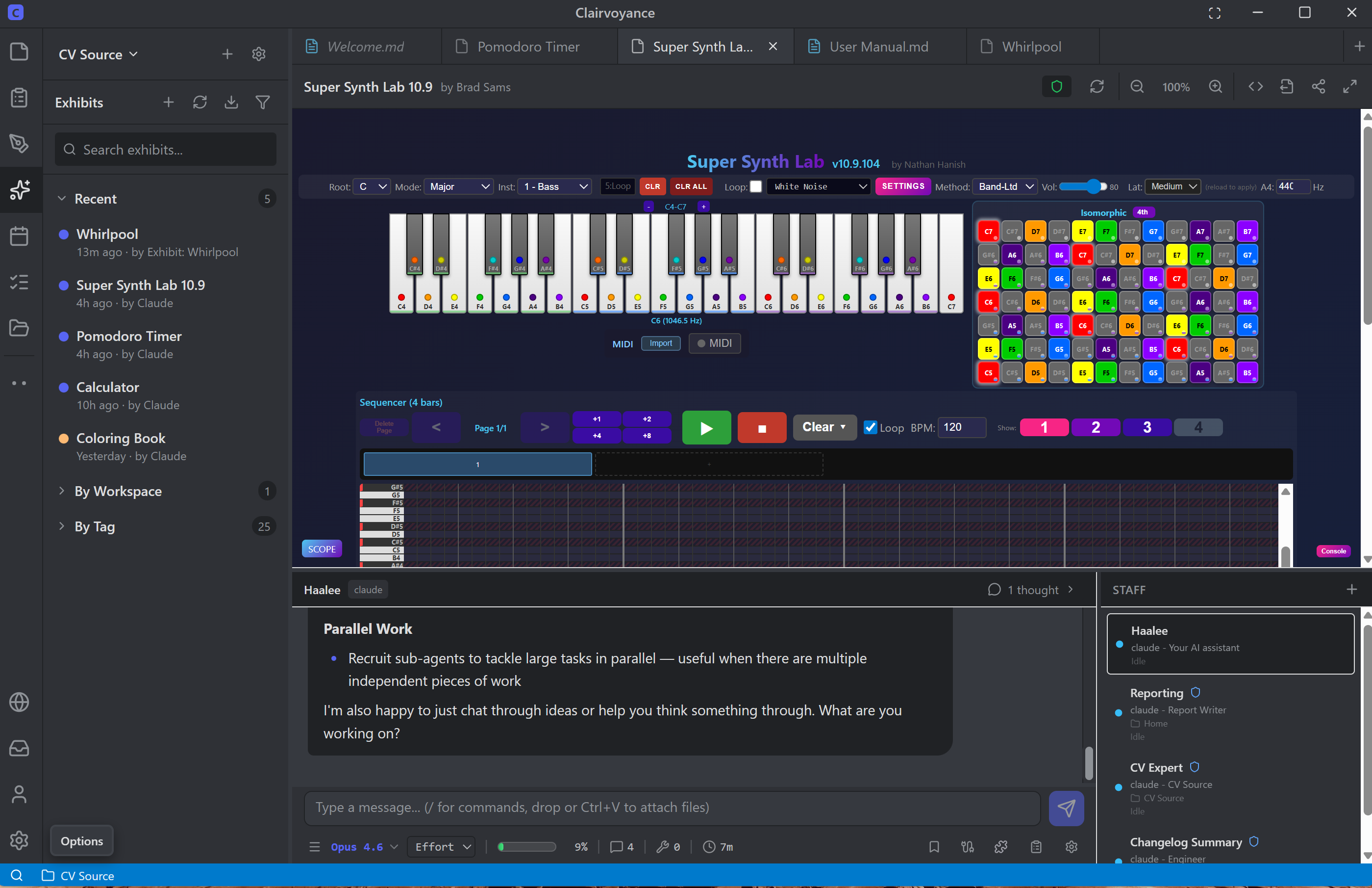Clairvoyance displaying Super Synth Lab exhibit
