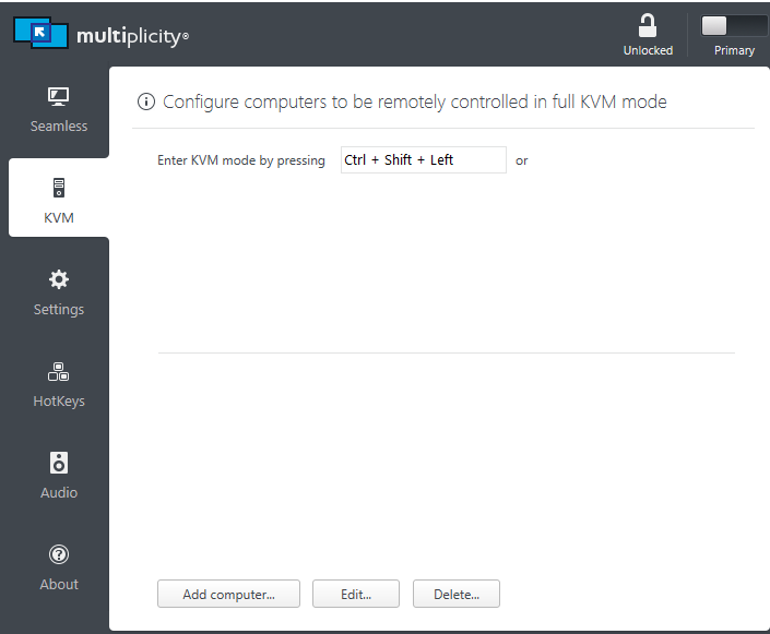 KVM sidebar option not shown.  
