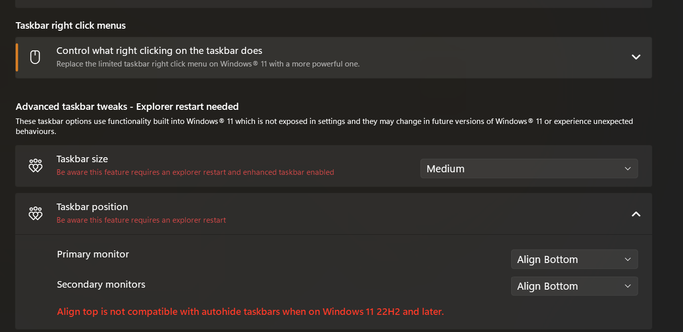 taskbar setting in start 11