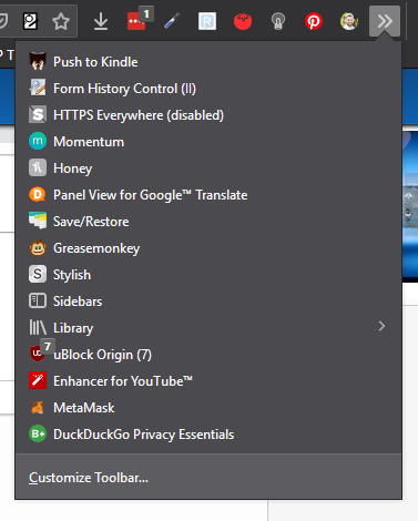 opened overflow menu
