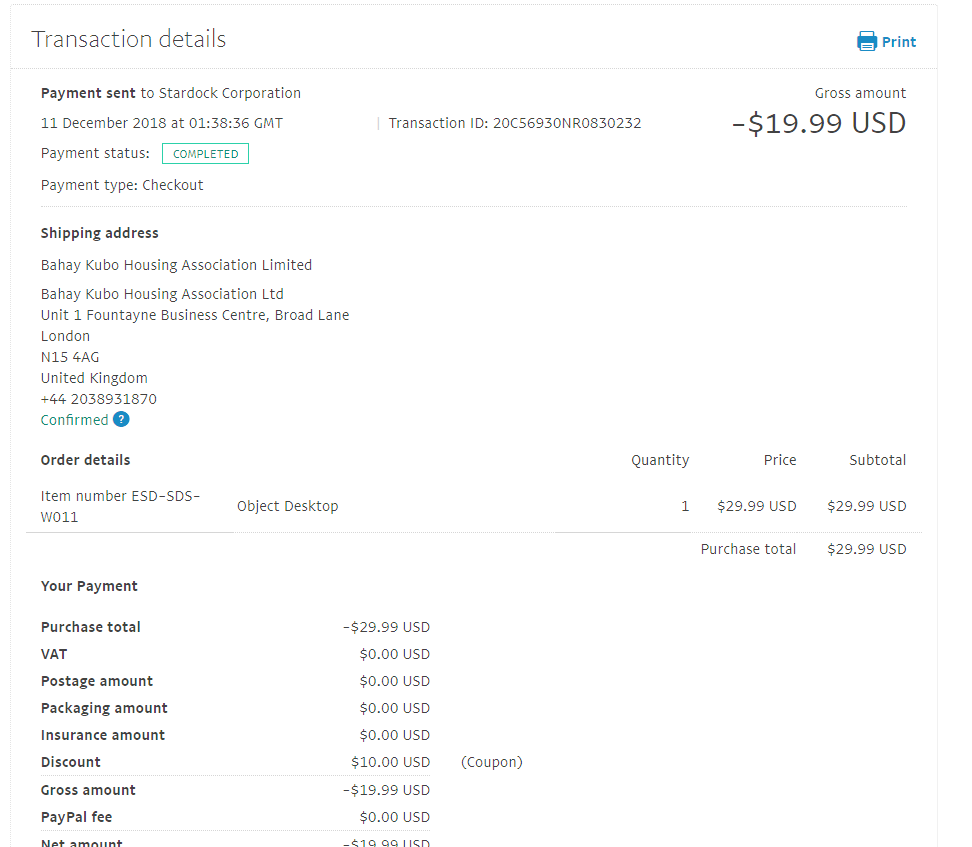 PayPal receipt
