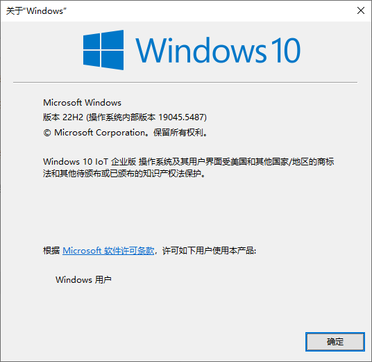 Winver - Windows 10 IoT Enterprise, 22H2, build 19045.5487