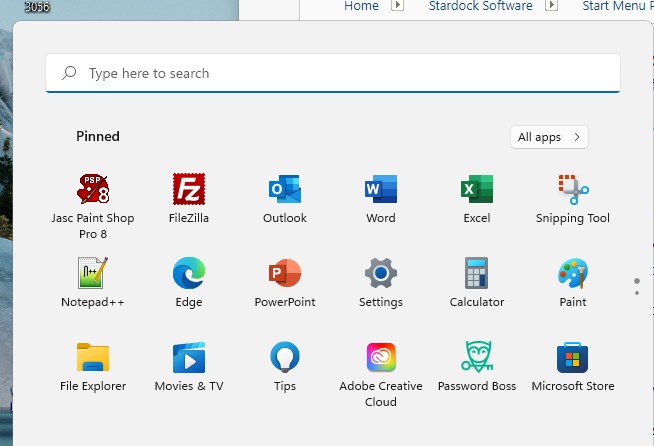 Win 11 start menu