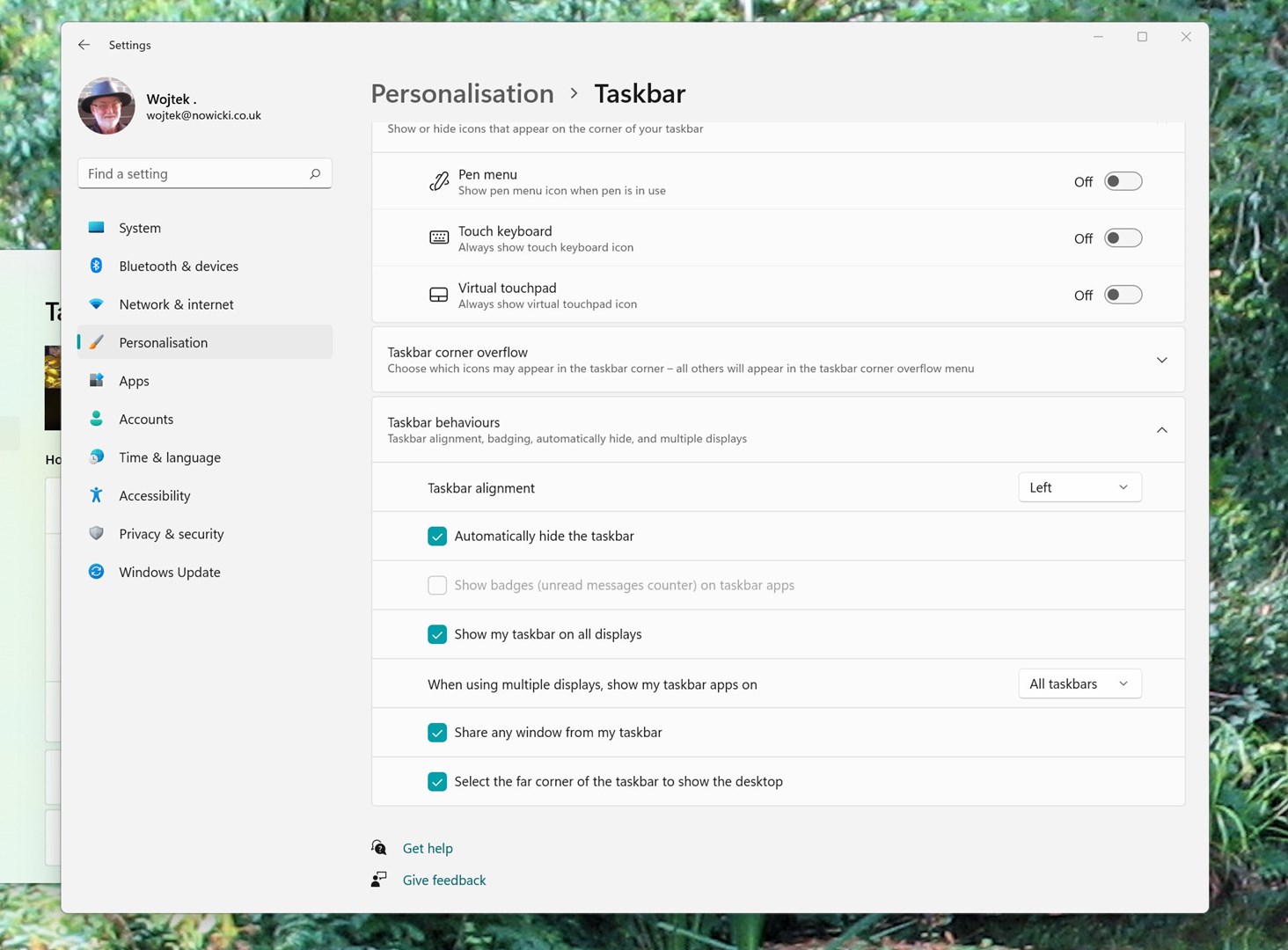 Windows settings