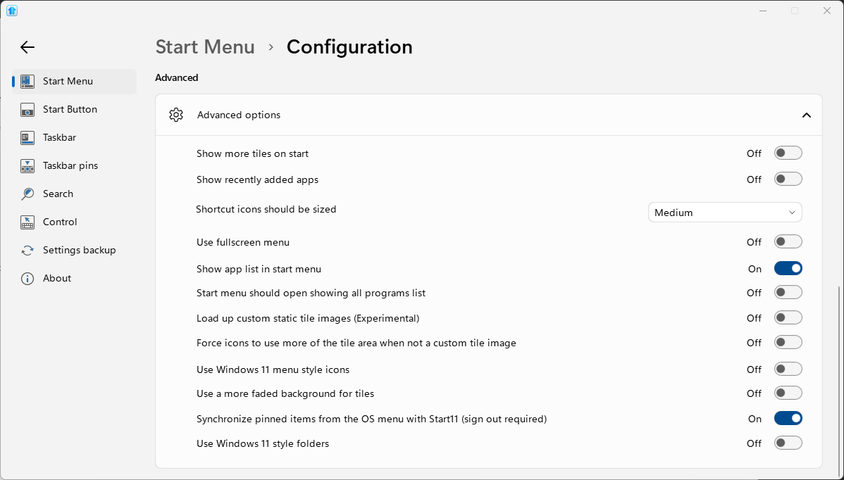 Start11 COnfiguration