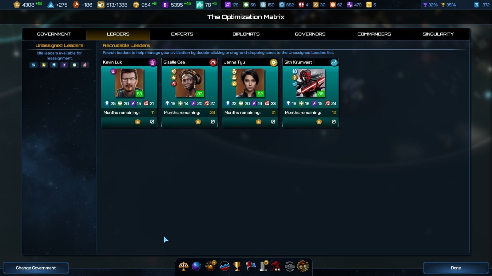 r/GalCiv - While playing as new Terran Alliance with Technocratic government I have menaged to get all leaders to cost 0.