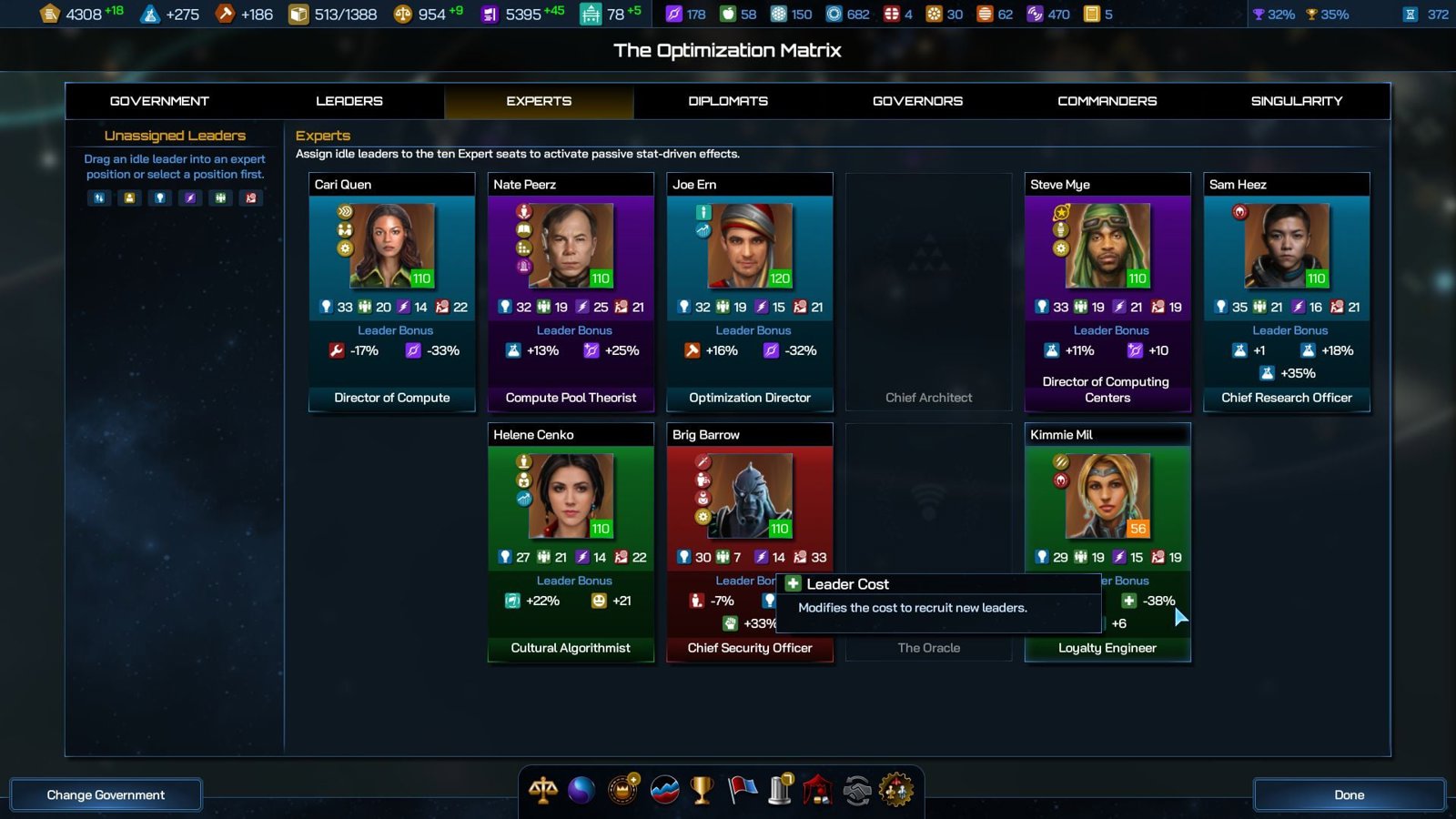 r/GalCiv - While playing as new Terran Alliance with Technocratic government I have menaged to get all leaders to cost 0.