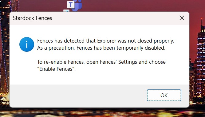 Fences failure message